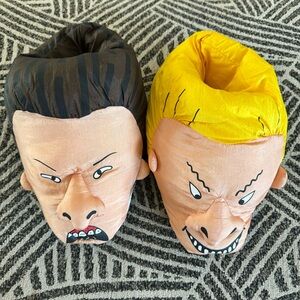 Vintage 1993 Beavis And Butt-head Slippers Size 9 10 MTV Gold Plush Novelty Shoe